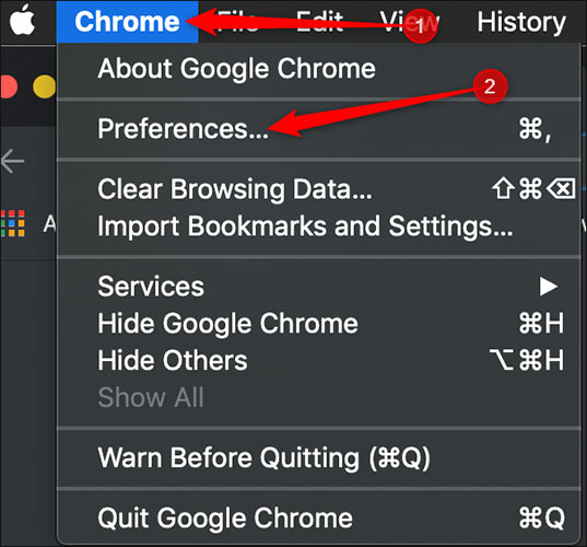  Chrome> Preferences 