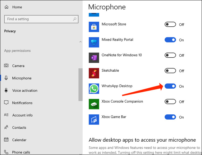 Điều hướng tới Settings > Privacy > Microphone