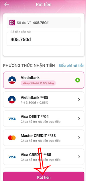 Rút tiền ví MoMo