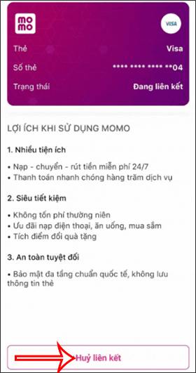 Hủy liên kết tài khoản ví MoMo