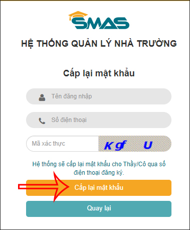 Nhập tên và số điện thoại lấy lại mật khẩu SMAS