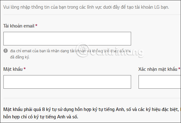 Đăng ký tài khoản LG
