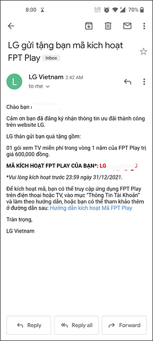 Mã code FPT Play