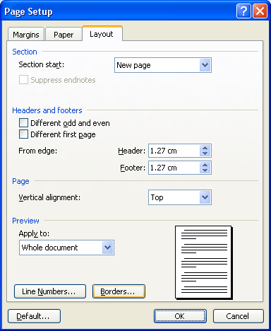 File  Page Setup, Layout:
