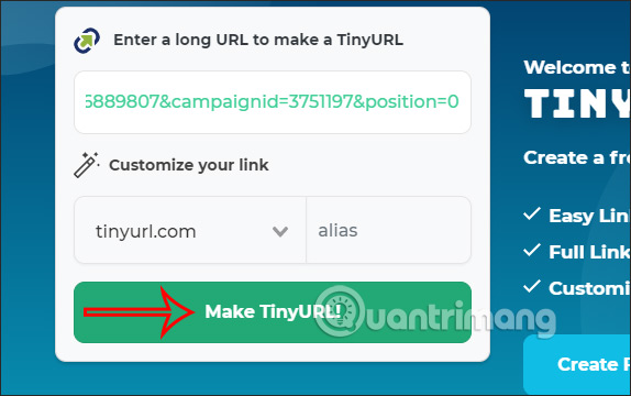 Rút gọn link trên Tiny 