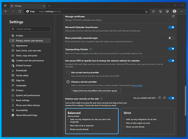 Tính năng bảo mật của Microsoft Edge