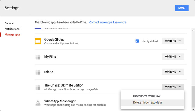 Xóa dữ liệu khỏi Google Drive