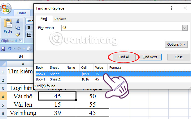 Tìm kiếm Excel 