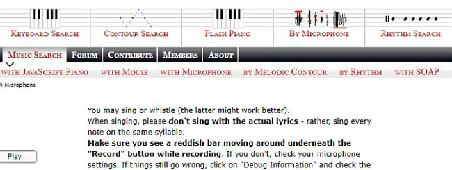 Các tùy chọn tìm kiếm trên trang Musipedia