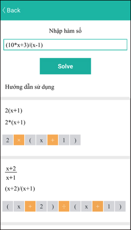Lời giải cho bài toán trên Maths Solver