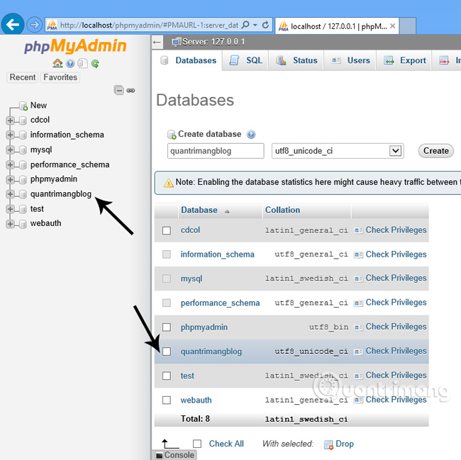 database tạo thành công