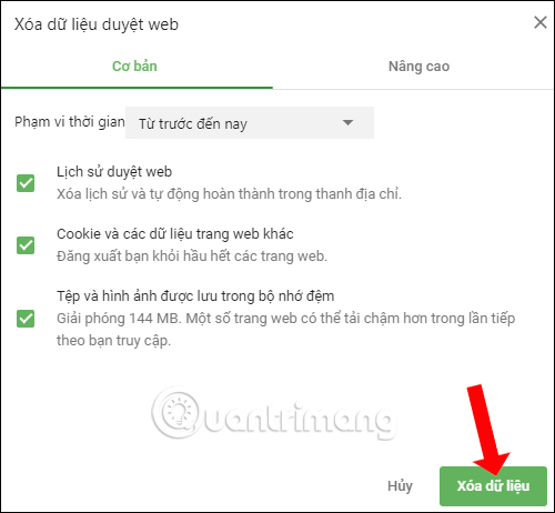 Xóa cookies, cache trên Cốc Cốc 