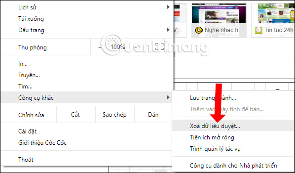 Xóa duyệt web trên Cốc Cốc 