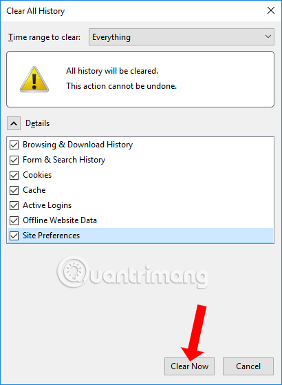 Xóa dữ liệu web Firefox