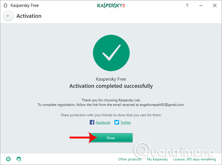 Kích hoạt tài khoản dùng Kaspersky Free