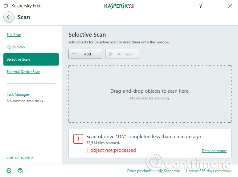 Kết quả quét bằng Kaspersky Free