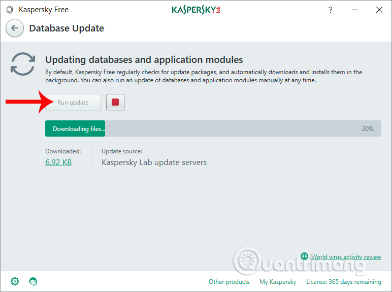 Kaspersky Free cập nhật dữ liệu 