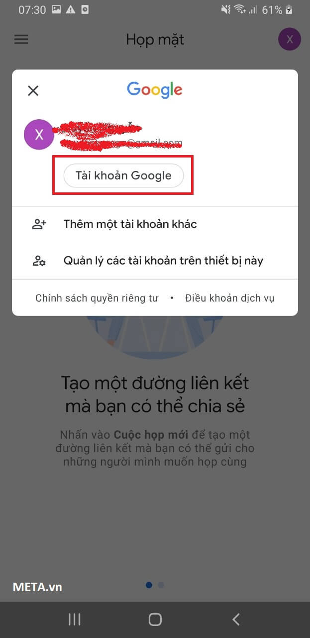 Đổi tên từ ứng dụng Google Meet trên điện thoại 