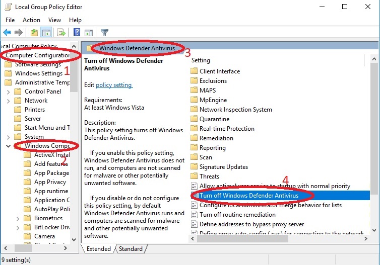 Cách tắt phầm mềm diệt virus Win 10