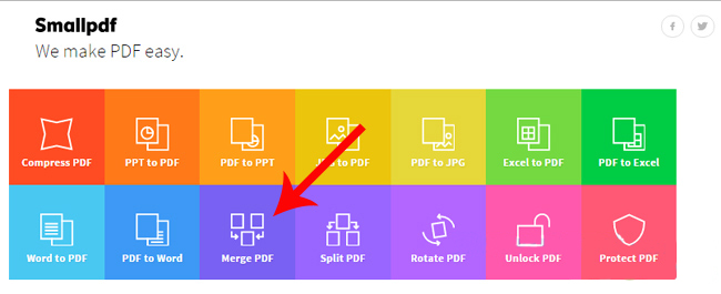 Truy cập vào website Smallpdf.com -> nhấn vào phần “Merge PDF”