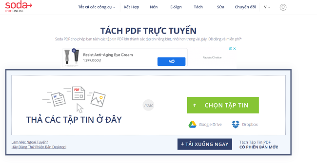 Phần mềm cắt file PDF miễn phí Soda PDF Online